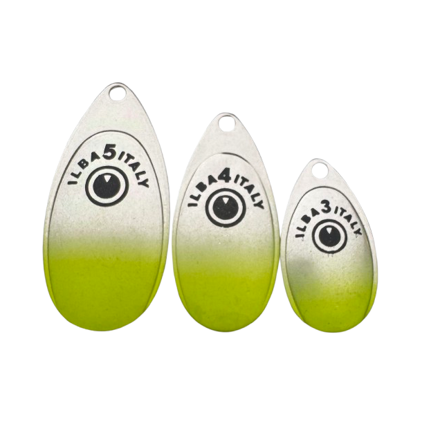 ILBA SpinEye spinnerblade � Fluoro Gul med Fish-Eye (4 stk)