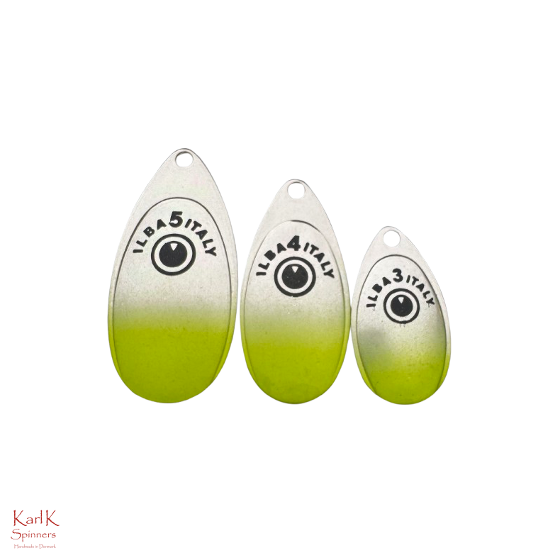 ILBA SpinEye spinnerblade � Fluoro Gul med Fish-Eye (4 stk)